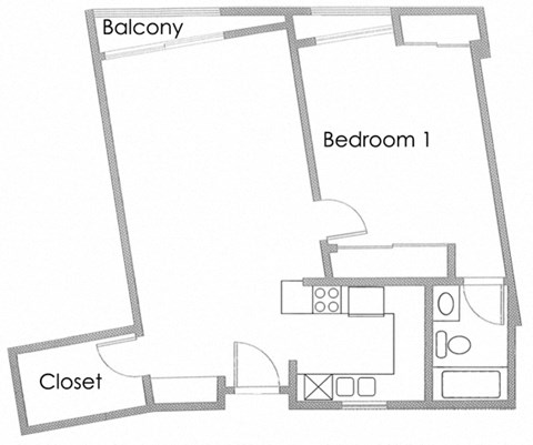 One Bedroom Apartment Floor Plan G at Park Rochester Apartments Westwood, Los Angeles, CA
